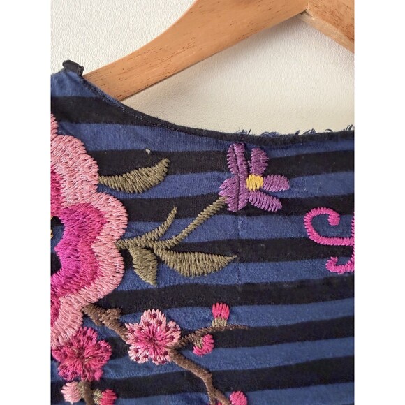 Johnny Was T-Shirt Womens Large Short Sleeve Striped Embroidered Tee Top - Picture 9 of 9